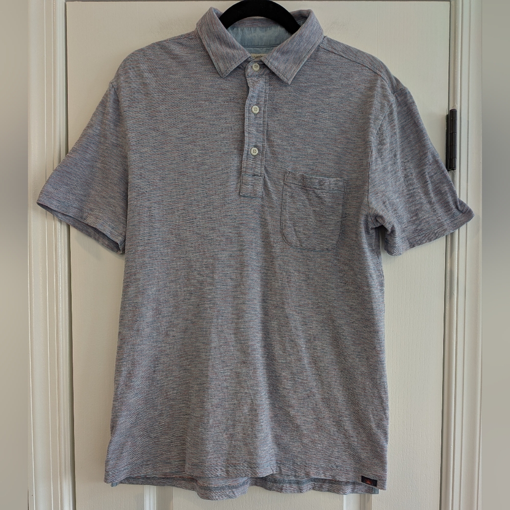 Faherty Men's Short Sleeve Indigo Red Striped Pocket Golf Polo Shirt Size S